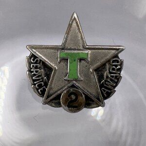 Texaco 2 Years Service Award Pin Balfour Sterling Silver Star Green Enamel T